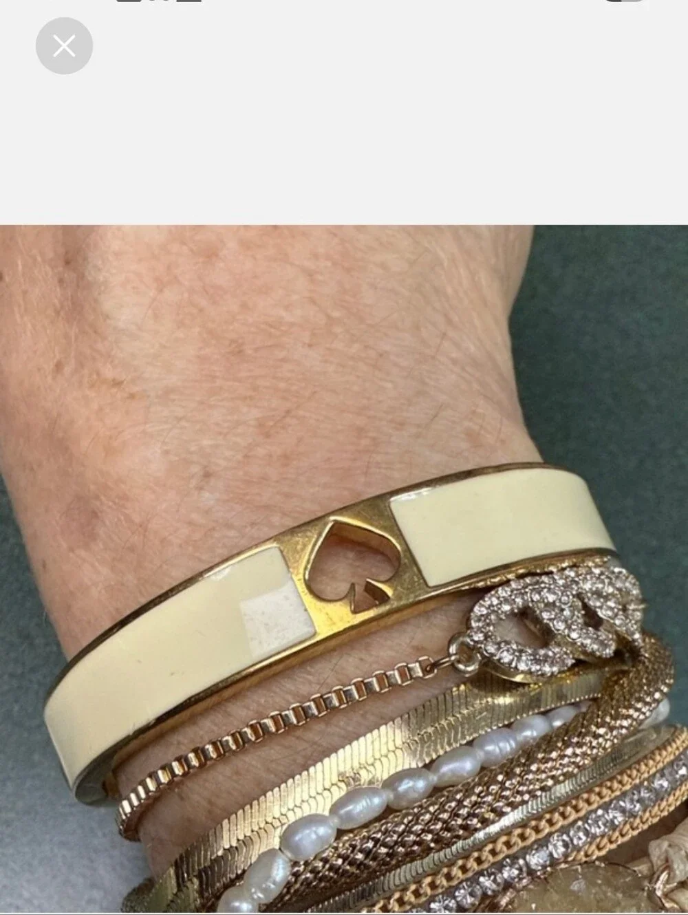 kate spade Gold-Tone and White Enamel Spade Cutout Bangle Bracelet EUC - Picture 7 of 10